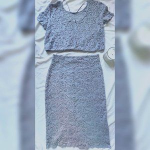 Zara Lace Sky Blue Top & Skirt Set